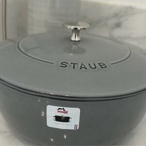Staub Gray Enamel Cast Iron Braiser with Cast Iron Lid Stainless Knob